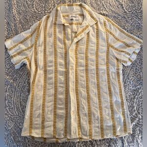 NWOT Wax Men's Casual White and Gold Patterned Shirt